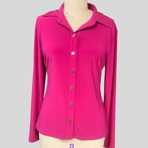 NWT FRANK LYMAN Button Front Long Sleeve Blouse, Size 4, Magenta